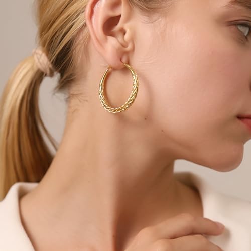 Senteria Silver Hoop Earrings for Women Hypoallergenic 925 Sterling Silver Post Hoop Earrings Lightweight Large Hoops Earring Thick Twisted Silver Hoops 30/40/50MM - color: 50MM Gold