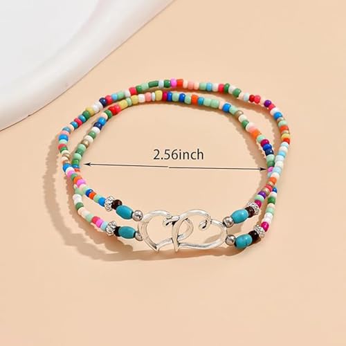 Ankle Bracelets for Women Waterproof Elastic Heart Anklet Stretchy Ankle Bracelets Colorful Beaded Anklets Boho Ankle Bracelets Silver Beach Anklet Jewelry Accessories for Summer - color: Black Rainbow Anklets