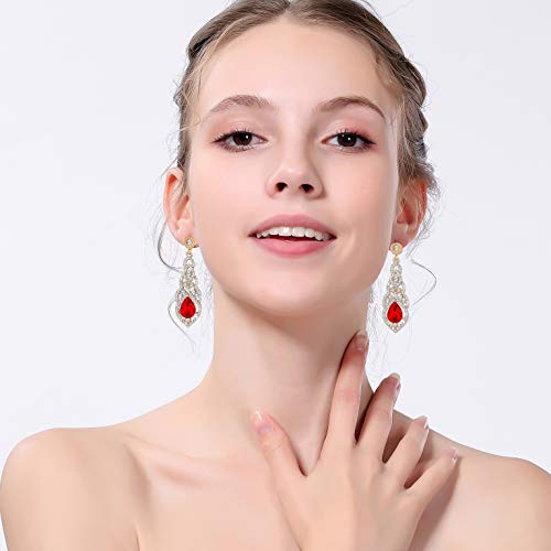 Women's Alloy Teardrop Crystal Chandelier Dangle Earrings - color: F-red