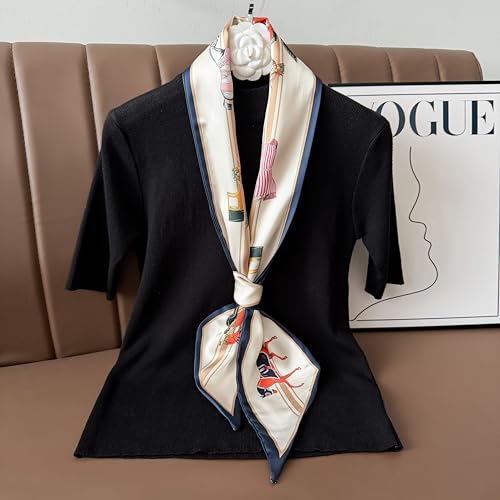 Hair Scarf for Women - 53"x5.3" Purse Scarf, Extra Long Satin Wrap, Versatile Belt & Boho Neck Accessory - color: White Horse