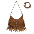Fringe Hobo Purse for Women,Western Small Fringed Shoulder Bag Vegan Suede Hippie Crossbody Bag with Tassel - color: Brown