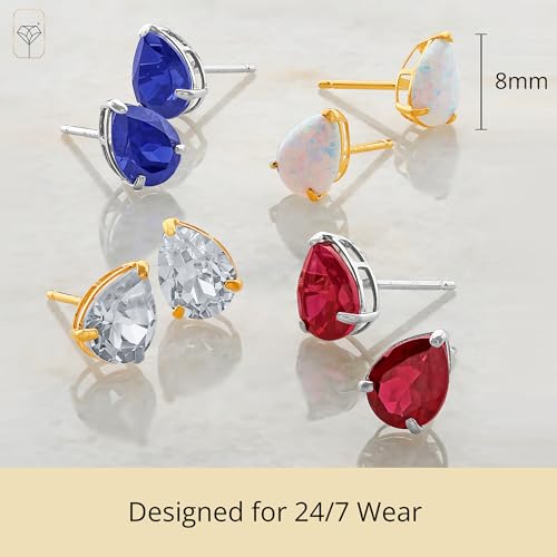 14k Yellow or White Gold Teardrop Gemstone Pear Shape Stud Earrings for Women with Push Backs and 8mm x 6mm Birthstone by MAX + STONE - color: Genuine Aquamarine