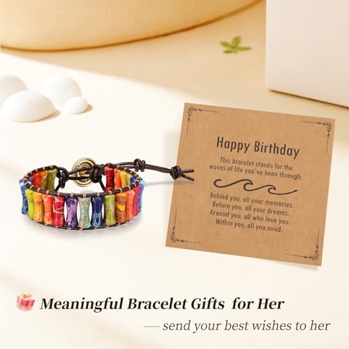 Sriomu 7 Chakra Bracelets for Women Handmade Natural Jasper Stone Healing Bead Bracelet Women Men Boho Friendship Inspirational Jewelry Natural Jasper Stone Double Layer Healing Bead Jewelry Gifts - color: Colorful-Black-Card D