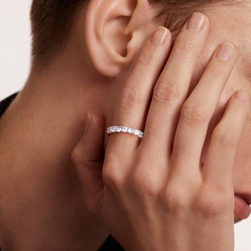 3.5mm Stackable Rings S925 Sterling Silver Created Birthstone & Cubic Zirconia Ring for Women Wedding Bands Anniversary Birthday Jewelry Size 6 to 10(with Box) - color: 03-Created Aquamarine & CZ-Mar