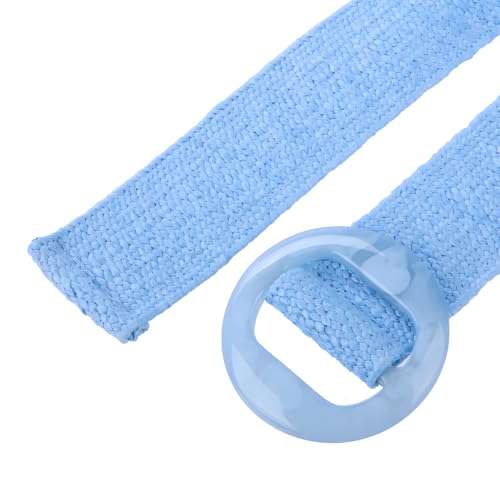 beltox fine Women PP Straw Braided Elastic Belt Solid Color with Round Buckle - color: Blue, size: XS-XL(28-40 inch stretch range)