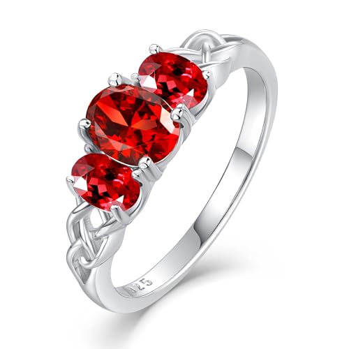 Celtic Birthstone Rings for Women 925 Sterling Silver Celtic Knot Ring 3-Stone Promise Rings for Her Wife Birthday Anniversary Wedding Jewelry - color: 01-Jan-Garnet