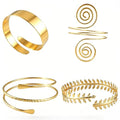 2Pcs Minimalist Simple Swirl Upper Arm Cuff Bracelets for Women Arm Bangle Armlets Adjustable - color: gold