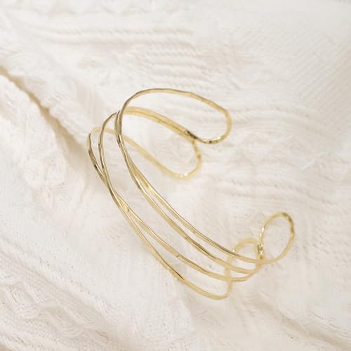 BOMAIL 2Pcs Gold Arm Cuff Bracelets Set for Women | Open Adjustable, large Upper Arm Bangles, Coil Swirl Armlet,Ren Faire Armband,Minimalist ,Goddess - style: B Style