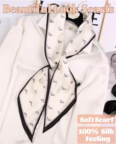 kcctoo 59” Long Silk Like Head Scarf Women's Fashion Square Neck Satin Scarfs for Bag Hair Scarves Gift 59 * 5.9” - color: O1 Spotted Horse Head White 59" X 5.9"