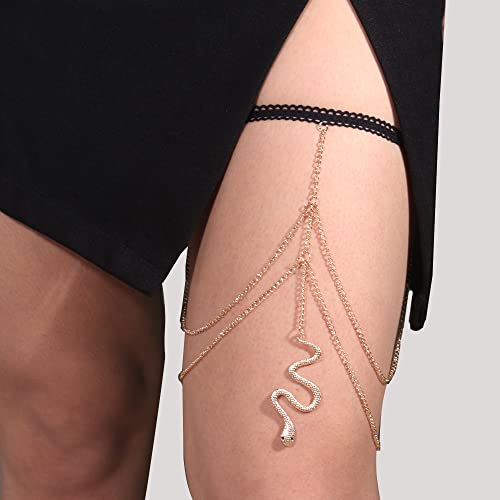 Gold Snake Leg Chain Jewelry for Women Sexy Thigh Chain for Women Boho Body Chain for Beach Summer Holiday - style: Gold snake-03