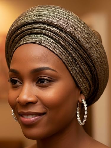 Woeoe African Head Wraps for Black Women Gold Pre Tied Headdress Wedding Turban Hats - color: Gold