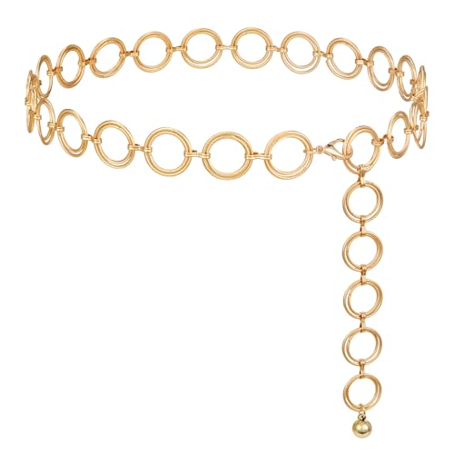 WERFORU Women Multilayer Gold Silver Metal Link Body Chain Belt Ladies Waist Chain Belts for Jeans Dress - color: A-gold-1, size: Fit waist size below 53"