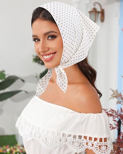 AWAYTR 3Pcs Hair Bandanas Head Kerchief for Women Girls Tie-Back Boho Hair Scarf Headband Bandana Triangle Head Scarf - color: Black White Dots + Stripes