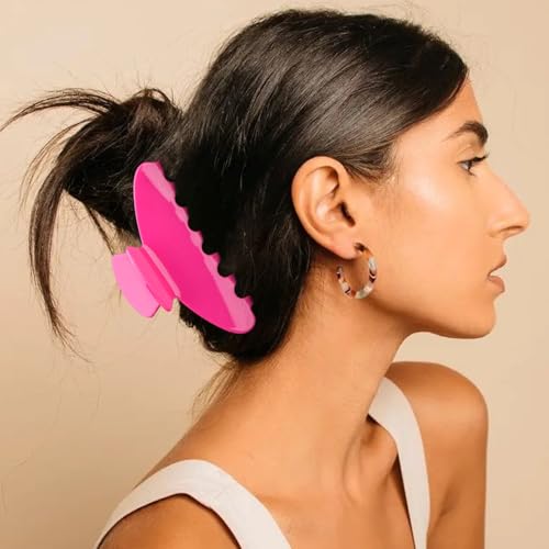 MAORULU Cute Claw Clip for Women – 4.3'' Large Acetate Hair Clips for Thick Thin Curly Long Hair, Durable Hair Clamps Non-slip Jaw Clip, Strong Hold, Stylish French Design (Hot Pink) - color: Hot Pink