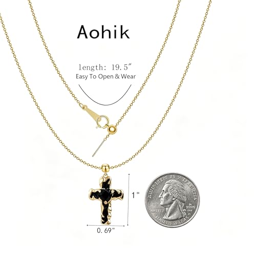 14K Gold Plated Cross Pendant Necklaces for Women Trendy, Dainty Choker CZ Cross Necklace Non Tarnish,Simple Tiny Cross Necklace for Jewelry Gifts - style: Heart-Gold