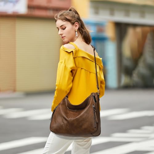 Shoulder Handbags for Women Large Soft Casual PU Leather Hobo Tote Purses - color: Brown