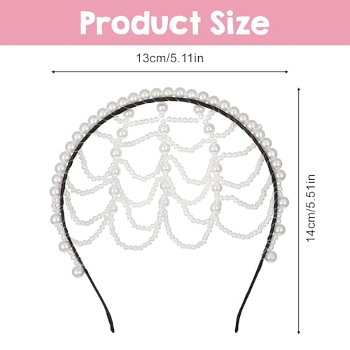 1920s Pearl Headpiece White Pearl Cap Headpiece Roaring 20s Headbands for Women Pearls Beaded Cap Head Piece Head Chain Hair Accessories, for Wedding Bridal Cosplay Halloween Art Decor Party