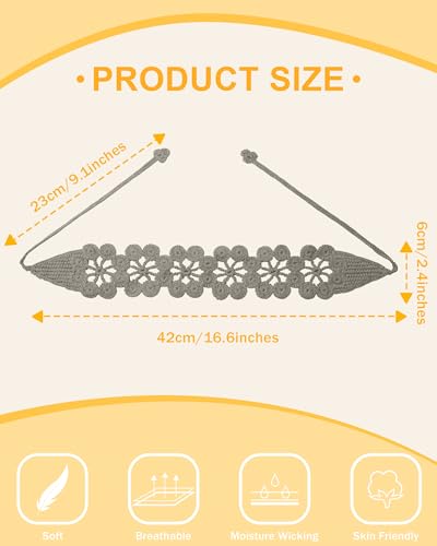 HAIMEIKANG Hippie Hair Bandanas Headbands for Women Boho Headband Knit Hair Bands Floral Head Wrap for Girls(Black + Brown + Gray) - color: Black + Brown + Gray
