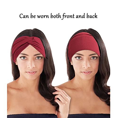 Jesries 10 PCS Women Headbands African Wide Hair Wrap Extra Turban Head Bands for Lady Large Sport Workout Stretch Non-slip Big Hair Bands - color: Wine red