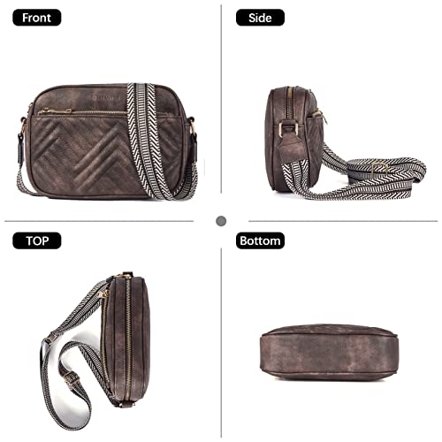 BOSTANTEN Quilted Crossbody Bags for Women Vegan Leather Purses Shoulder Handbags with Wide Strap - color: Coffee