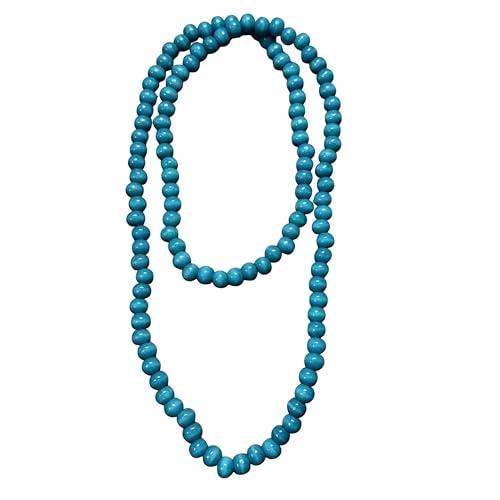 Punk Cool Colorful 8mm Wood Beads Chunky Strand Chunky Necklace Natural Wooden Chain Unisex Hip Hop Handmade African Statement Retro Bohemian Jewelry for Women Men - color: sky blue