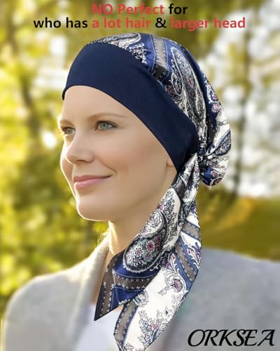 Chemo Headwear for Women Head Scarf Headwraps Silky Soft Turbans for Women Cancer Hats Chemo Beanie Coverings Scarves - color: C Blue Floral Pattern 3