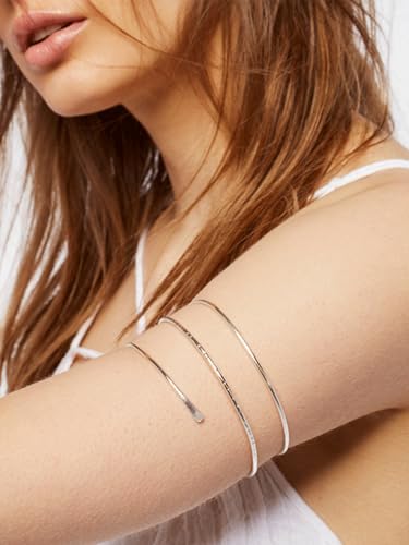 Minimalist Arm Cuff Bracelet Layered Armband Elegant Cuff Bangle Round Bracelet Stackable Geometric Jewelry for Women Men - color: 3layered silver