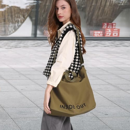 Canvas Tote Bag For Women inside out bag Crossbody Handbag with Adjustable Strap and Coin Purse for Work,Travel,Grocery - color: Khaki