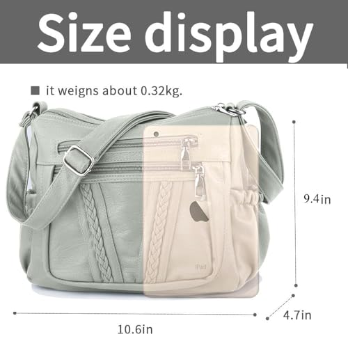 ELDA Crossbody Bags For Women Pocketbooks Soft PU Leather Purses and Handbags Multi Pocket Shoulder Bag - color: Mint Green