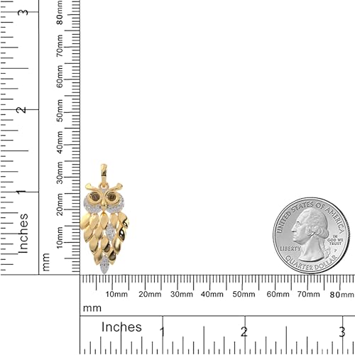 1/6 Cttw Natural Diamond Vintage Owl Pendant Necklace for Women | 925 Sterling Silver with 18" Chain | Fine Jewelry, Gift Box Included - color: Yellow