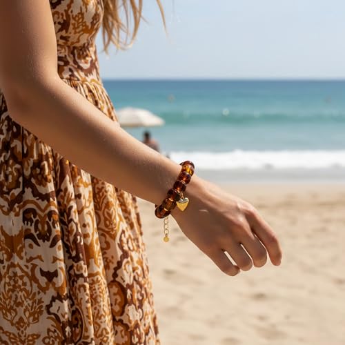 Chunky Beaded Bracelets for Women Boho Multicolor Acrylic Resin Beads Bracelet Adjustable Statement Bracelet Summer Beaded Jewelry - color: Heart beads bracelet-brown