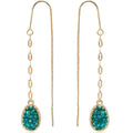 Simulated Druzy Threader Earrings for Women - Gold, Silver, or Rose Gold Tone Long Chain Earrings with Boho Created Geode Stone - color: Gold - Blue Green Stone