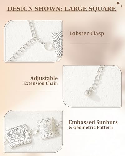 AWAYTR Chain Belt for Women – Adjustable Boho Metal Waist Chain Belt Gold Sliver for Dresses Jeans Country Concert Outfit - color: Sliver-large Square