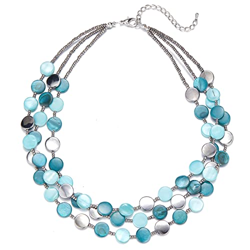 Noessla Layered Beaded Chunky Necklace for Women Boho Two-color Shell Statement Necklace Fashion Collar Costume Jewelry Gifts for Mum - color: Sea green