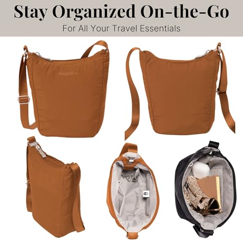 Baggallini Swift Mini Crossbody Bag for Women - 4.5x7 Small Travel Purse with Crossbody Strap and RFID - color: B-lite Caramel