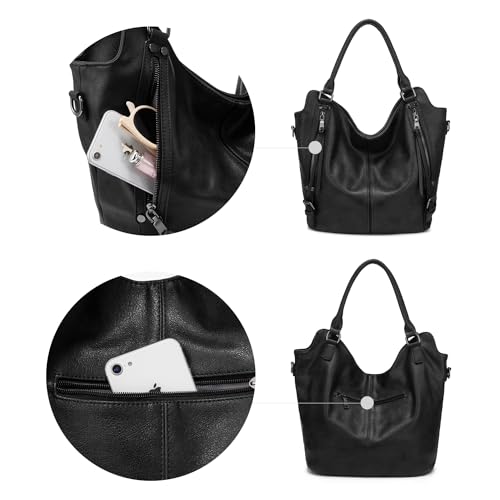 Tote Bag for Women PU Leather Shoulder Bags Fashion Hobo Bags Large Purse and Handbags with Adjustable Shoulder Strap - color: Black