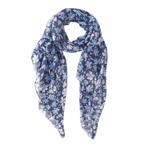 MELIFLUOS DESIGNED IN SPAIN Scarf for Women Lightweight Floral Flower Scarves for Summer Fall Shawl Wrap - color: Barcelona Collections 48 - Blue Flower Pattern