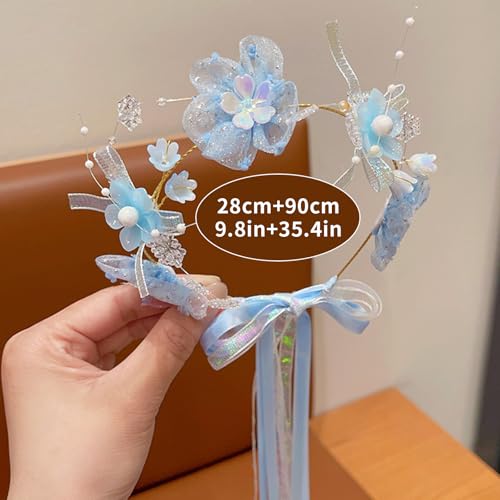 Artificial Flower Crown Headband for Women Girls – Boho Floral Wreath Halo for Weddings, Photoshoots, Festivals, Birthdays, and Costume Parties (Blue Flower, Adjustable) - color: Blue Flower