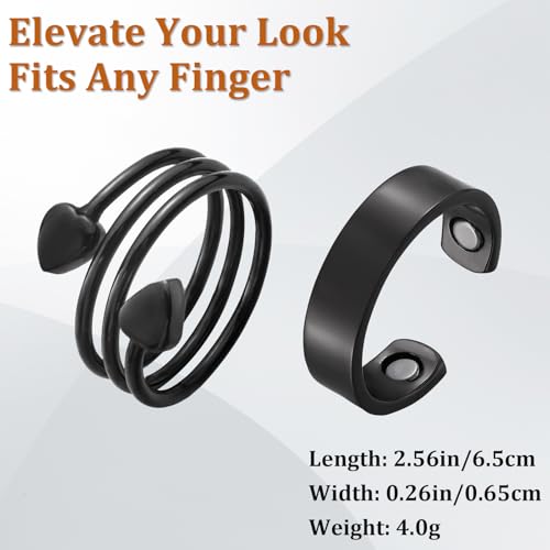 Magnetic Copper Rings Set for Women, Elegant Lymphatic Jewelry Gifts, Vintage Adjustable Vine Design (Black)