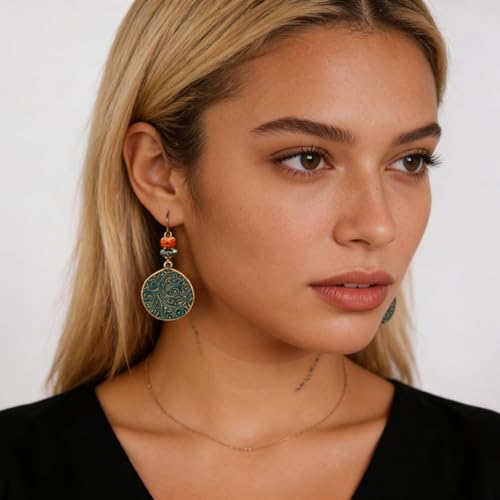 Boho Earrings for Women Trendy Gold Dangle Earrings Vintage Bohemian Indian Country Jewelry Gifts Boho Dress Chic Clothing - color: A10:Green boho earrings