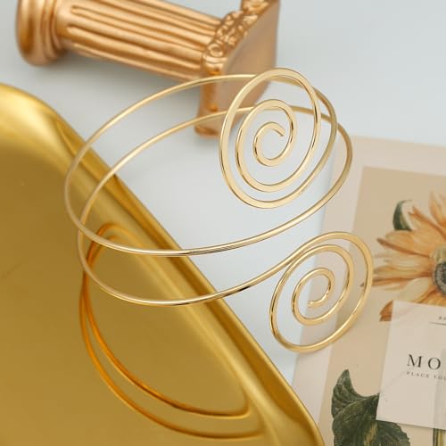 BOMAIL 2Pcs Gold Arm Cuff Bracelets Set for Women | Open Adjustable, large Upper Arm Bangles, Coil Swirl Armlet,Ren Faire Armband,Minimalist ,Goddess - style: C Style