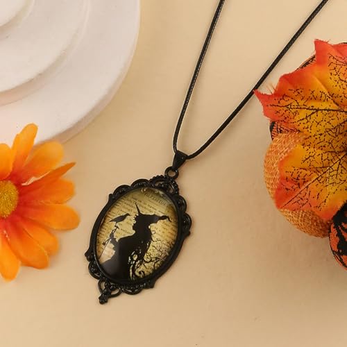 Halloween Gothic Witch Necklaces Cross Glass Pendant Necklace for Women Punk Vintage Black Dark Oval Cameo Necklace Witch Emo Necklaces Halloween Jewelry Witch Accessories 2025 - style: Witch