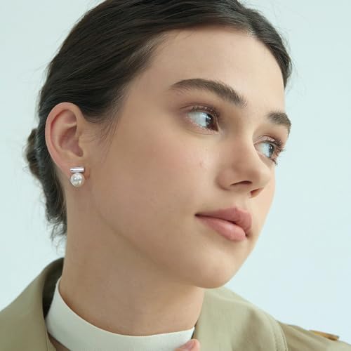 18K Gold Love Knot Stud Earrings for Women Statement Button Pearl Stud Earrings Minimalist Cute Small Post Earring - color: 8.Silver bar