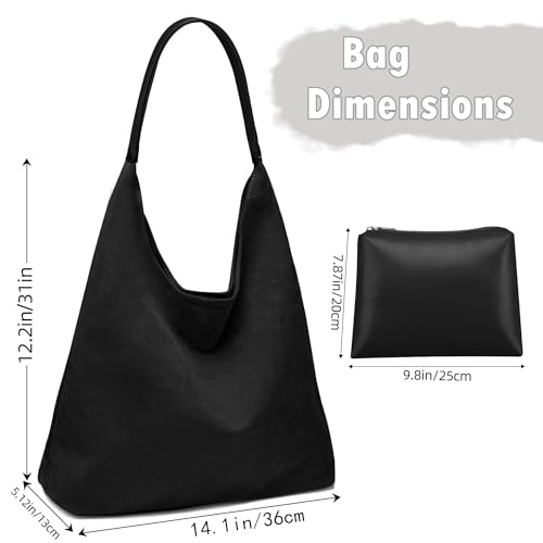 Large Work Tote Bags for Women, Boho Slouchy Suede Purses Handbags - color: Black