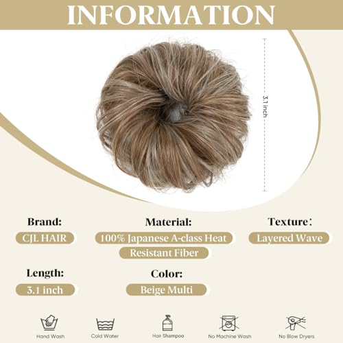 CJL HAIR 2PCs Small Cute Messy Bun Hair Piece for Thin Hair Women Mini Synthetic Curly Bun Scrunchies Updo Hairpieces Beige Multi - color: 2PCS-Beige Multi