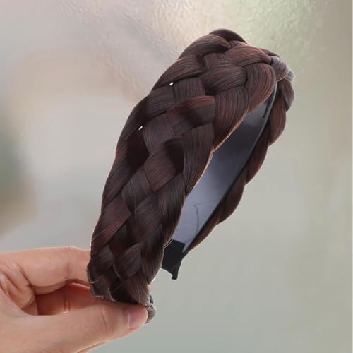 Jowxsx Black Brown Twist Braided Headband Wig Wide-Brimmed Hair Hoop Simple Ponytail Braid Hairpiece Hairband Hair Accessories Stretch Quality Synthetic Braided Headband Women Girl Braid