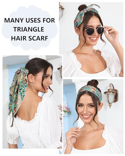 AWAYTR 3Pcs Hair Bandanas Head Kerchief for Women Girls Tie-Back Boho Hair Scarf Headband Bandana Triangle Head Scarf - color: Cashew - Green / Yellow / Blue