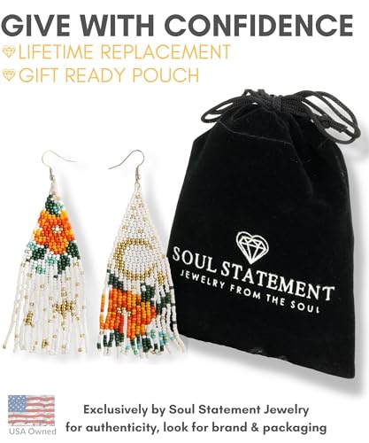 Long Beaded Earrings for Women, Statement Tassel Dangling Earrings, Native American Jewelry Boho Country Colorful Flower Moon Bead Gifts - style: Orange Blossom