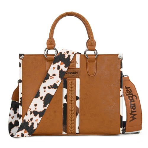 Montana West Wrangler Animal Print Tote Bag for Women Western Purse Boho Top Handle Satchel Handbag - color: Cow Brown