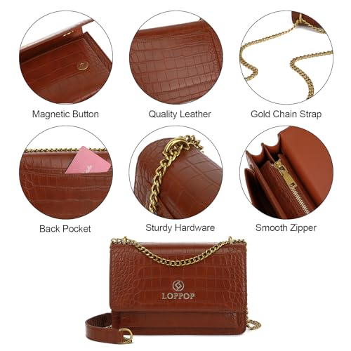 LL LOPPOP Women's Small Classy Crossbody Purse Top Handle Handbags Leather Satchel Bags for Women - color: C-brown(2052)